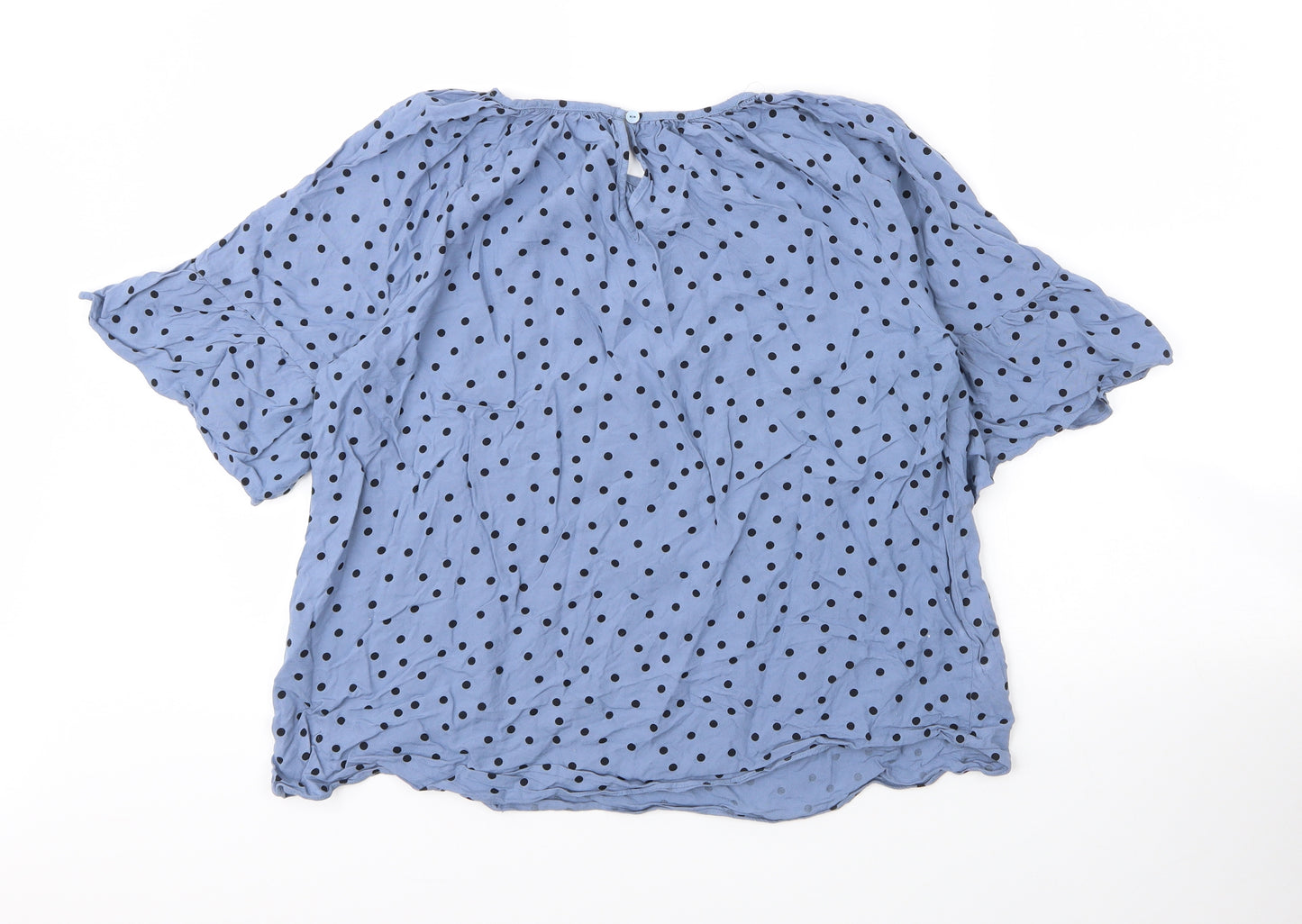 Papaya Womens Blue Polka Dot Viscose Basic Blouse Size 14 Round Neck
