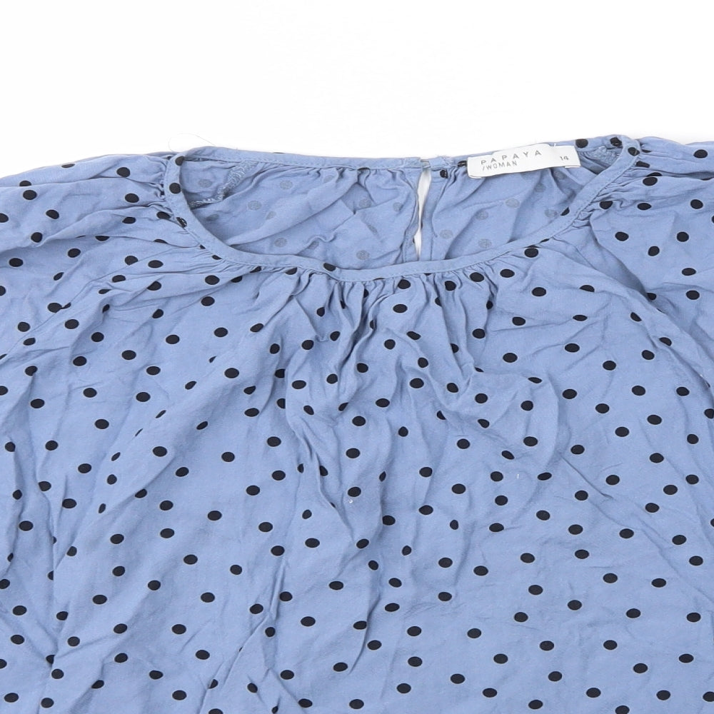 Papaya Womens Blue Polka Dot Viscose Basic Blouse Size 14 Round Neck