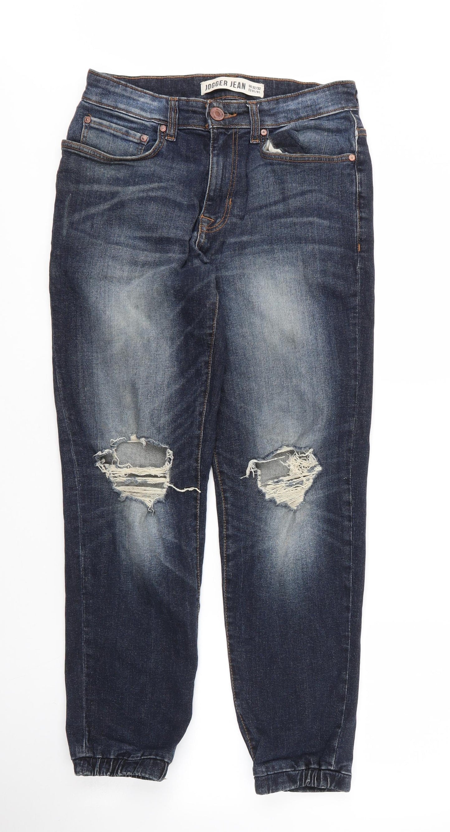 New Look Mens Blue  Cotton Tapered Jeans Size 32 in L28 in Regular Zip