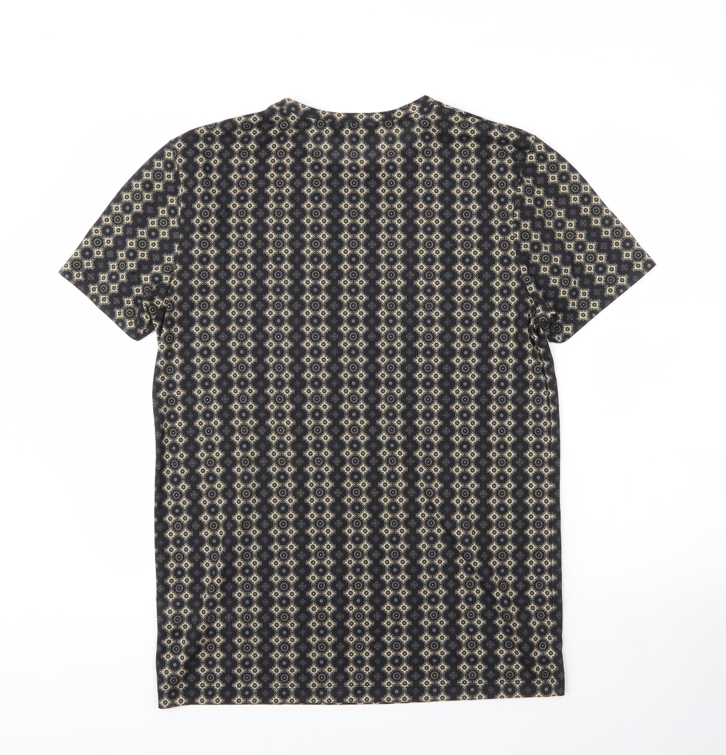 New Look Mens Black Geometric Polyester  T-Shirt Size S Round Neck