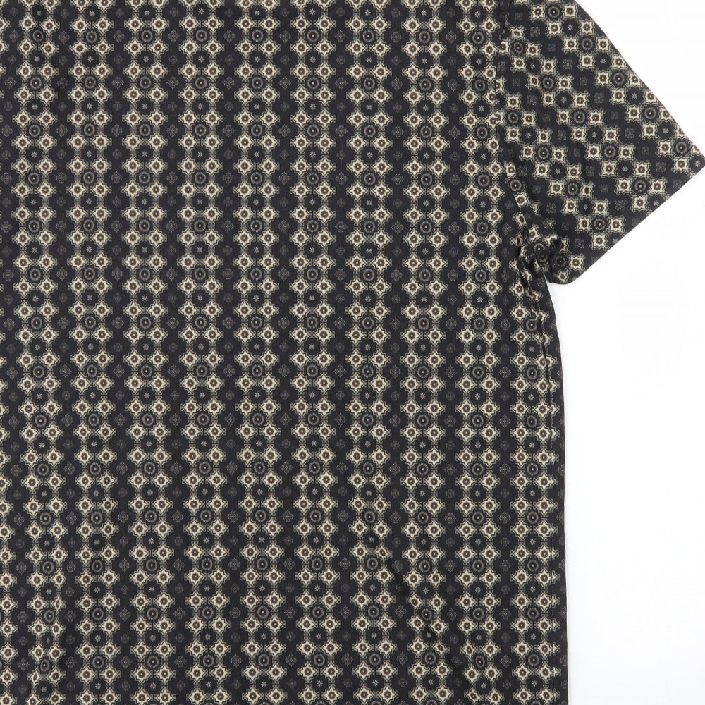 New Look Mens Black Geometric Polyester  T-Shirt Size S Round Neck