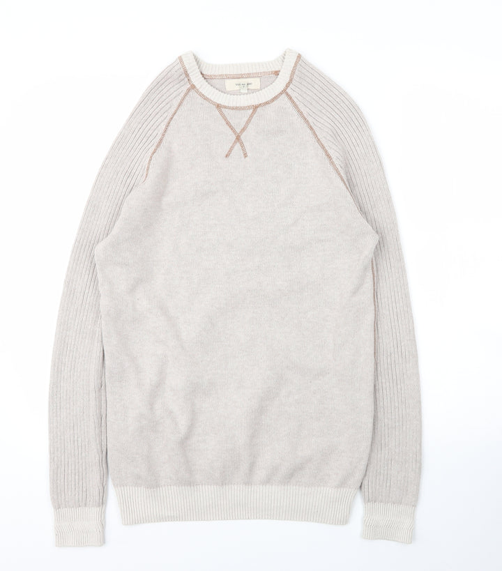 River Island Mens Beige Round Neck  Cotton Pullover Jumper Size S