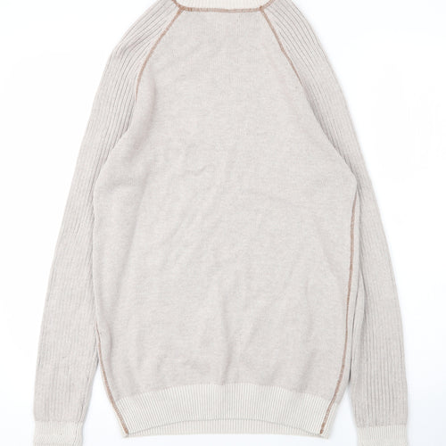 River Island Mens Beige Round Neck  Cotton Pullover Jumper Size S