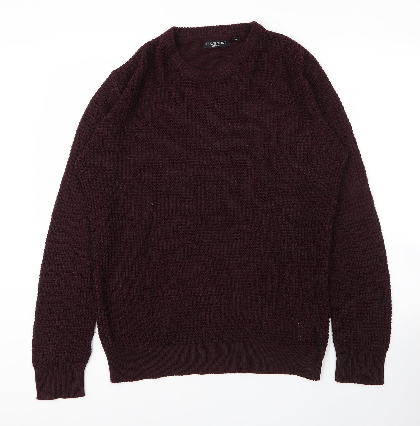 Brave Soul Mens Purple Round Neck  Acrylic Pullover Jumper Size M