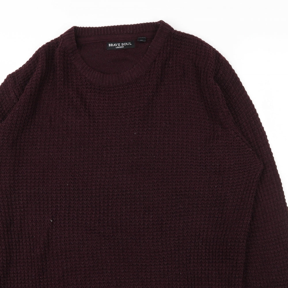 Brave Soul Mens Purple Round Neck  Acrylic Pullover Jumper Size M