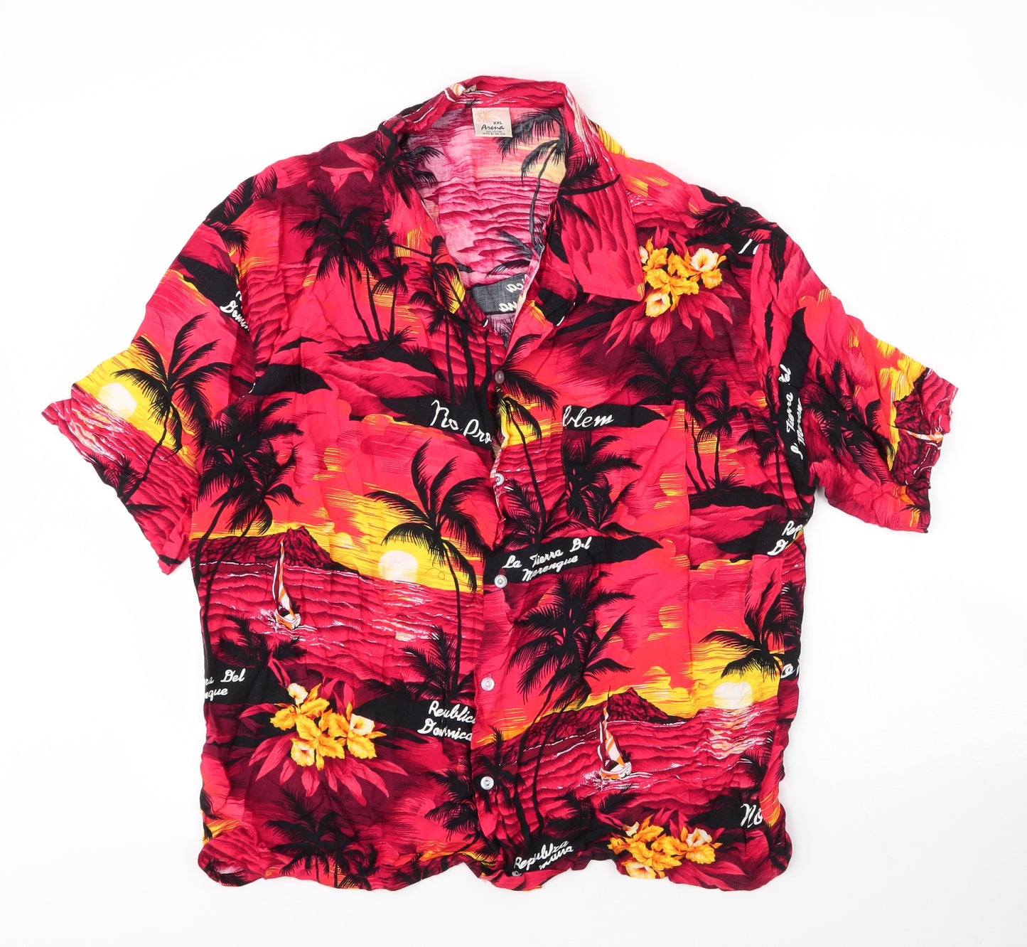 Arena Mens Red  Cotton  Button-Up Size 2XL Collared Button - Tropical