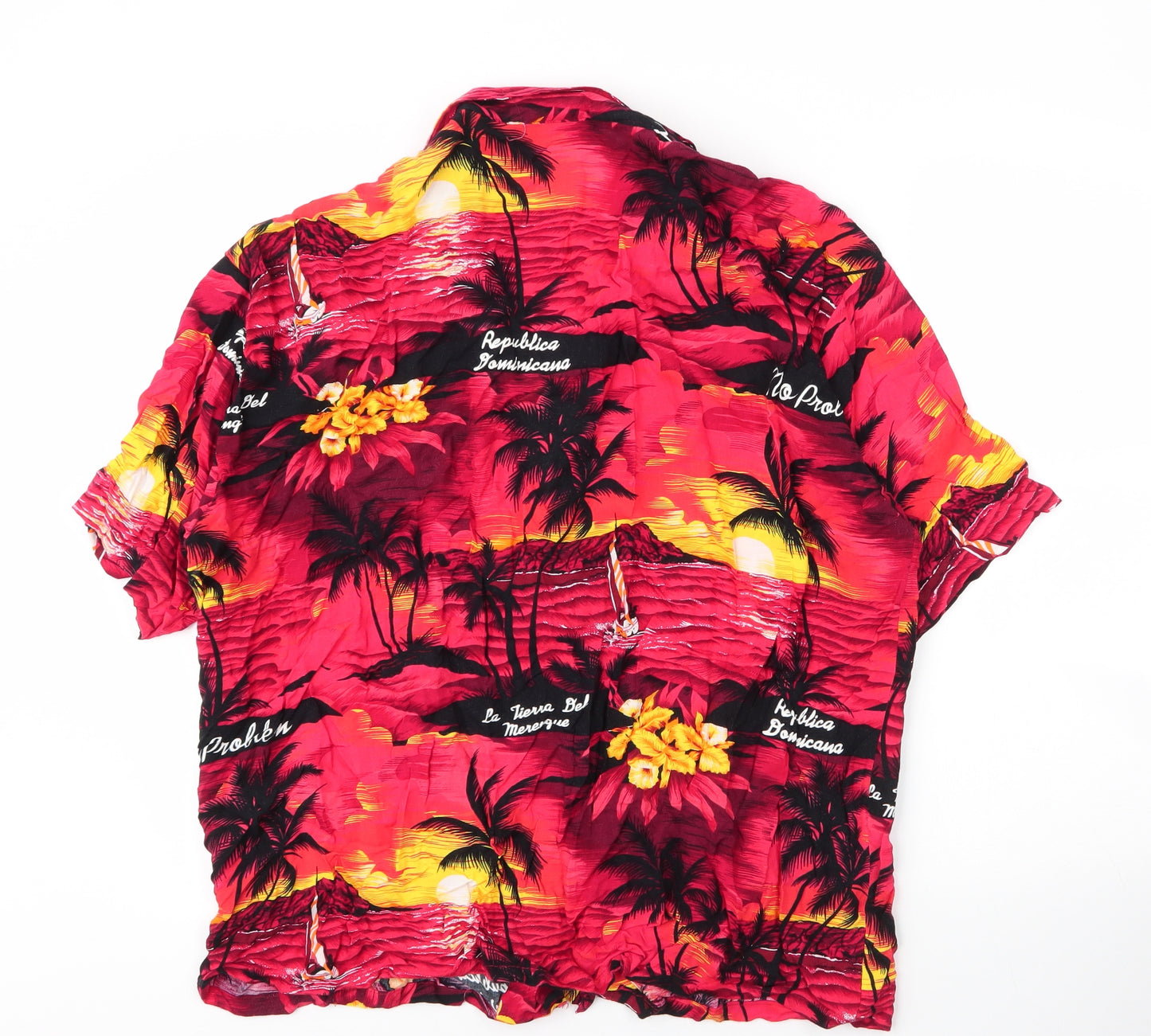 Arena Mens Red  Cotton  Button-Up Size 2XL Collared Button - Tropical