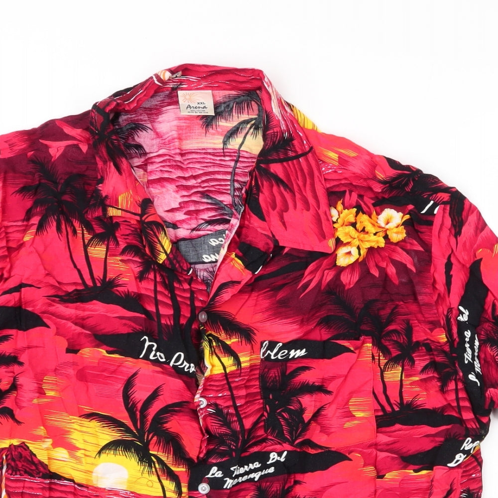 Arena Mens Red  Cotton  Button-Up Size 2XL Collared Button - Tropical