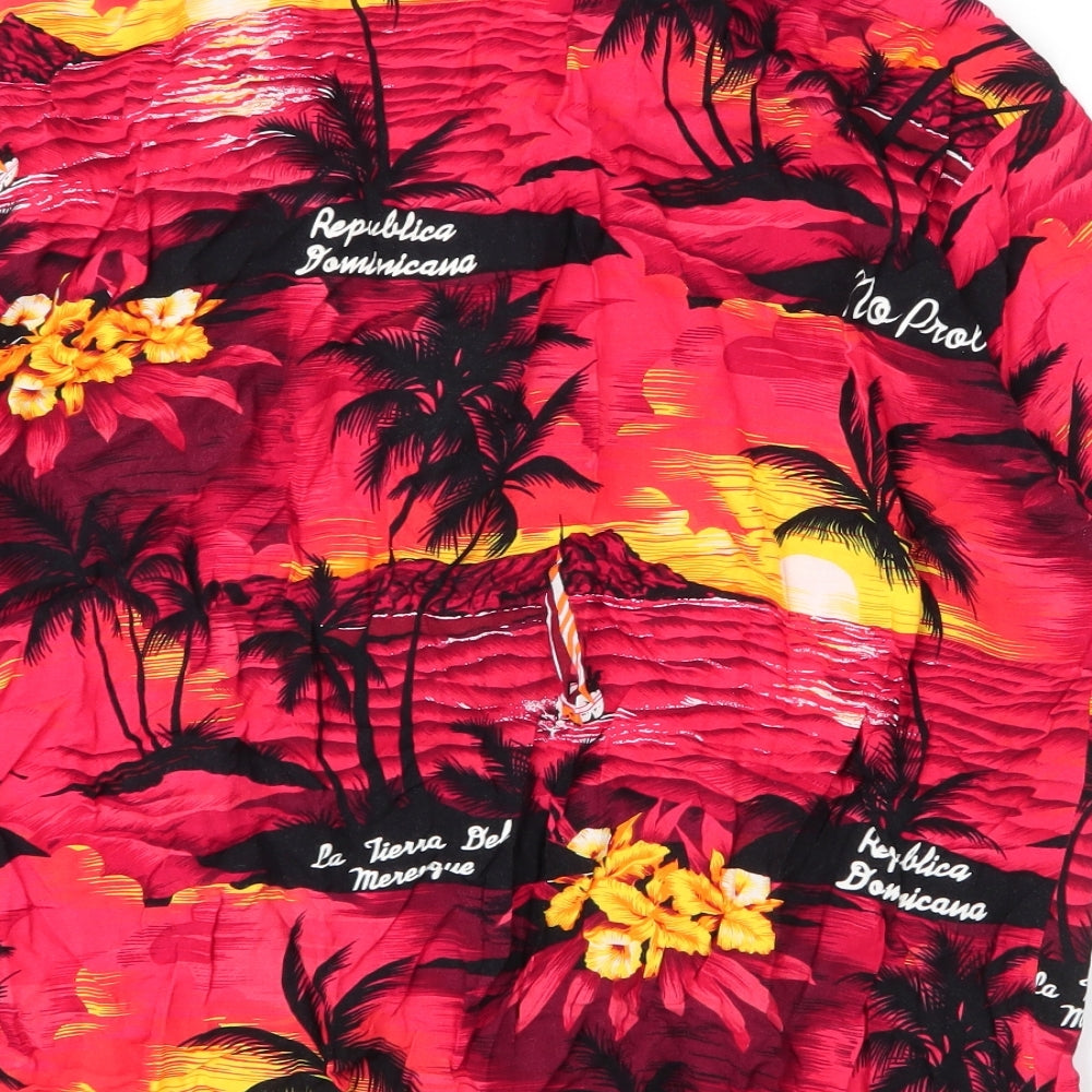 Arena Mens Red  Cotton  Button-Up Size 2XL Collared Button - Tropical
