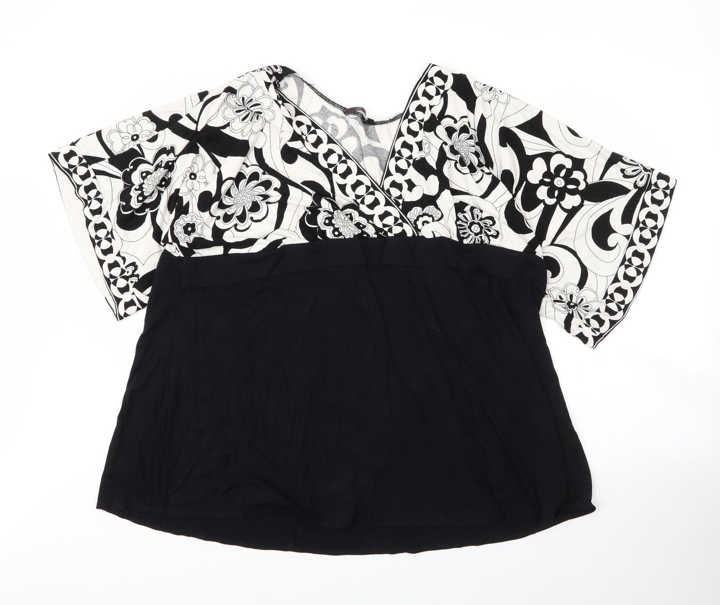 Evans Womens Black Floral Viscose Basic Blouse Size 28 V-Neck