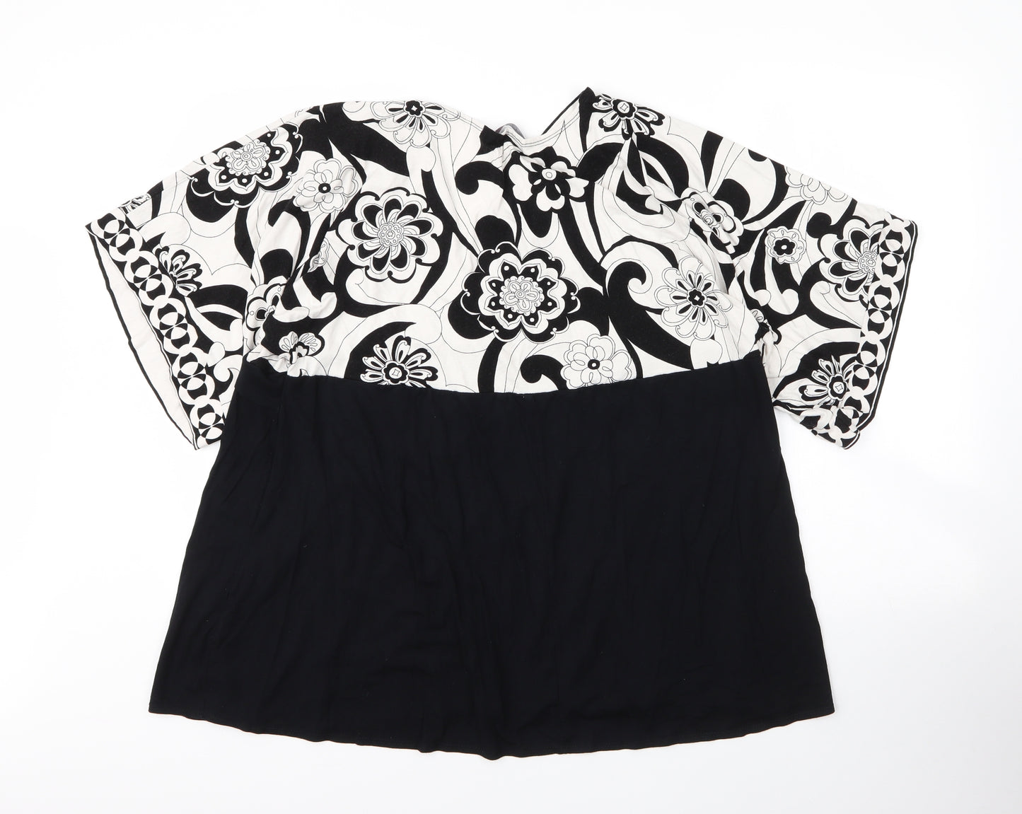 Evans Womens Black Floral Viscose Basic Blouse Size 28 V-Neck