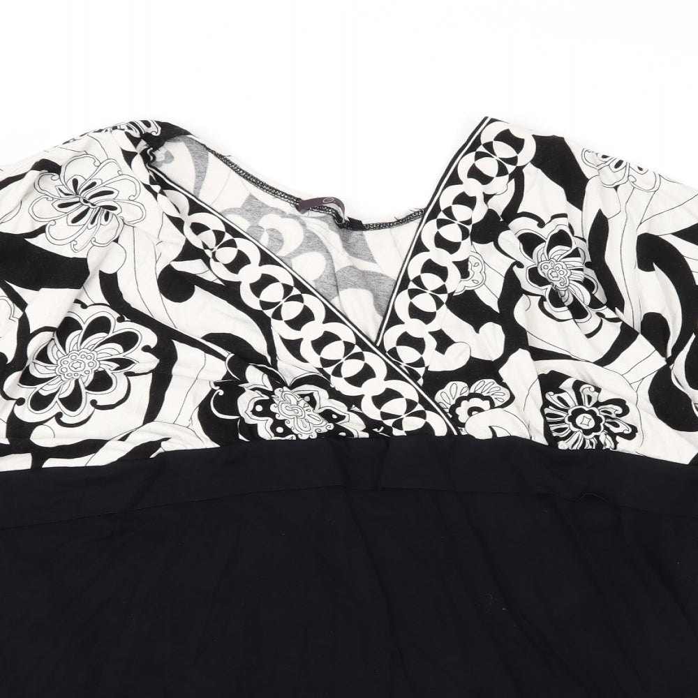 Evans Womens Black Floral Viscose Basic Blouse Size 28 V-Neck