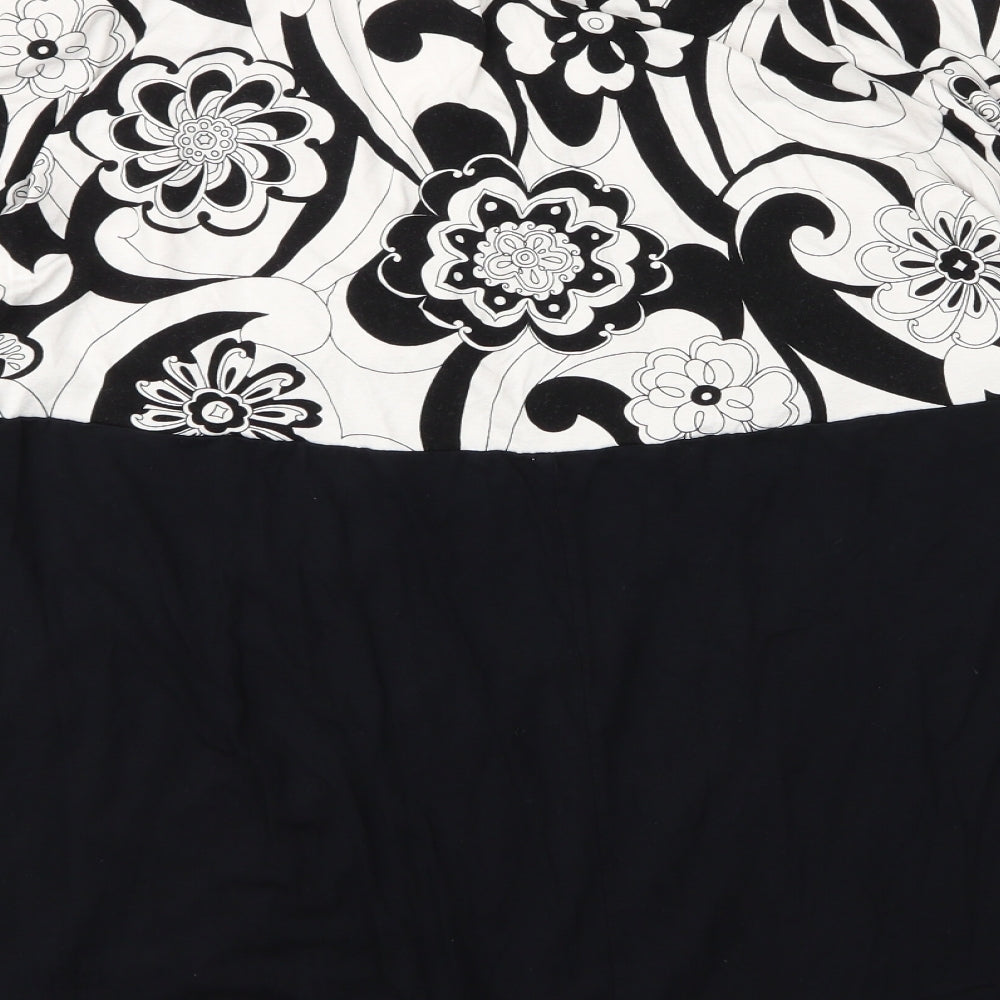 Evans Womens Black Floral Viscose Basic Blouse Size 28 V-Neck