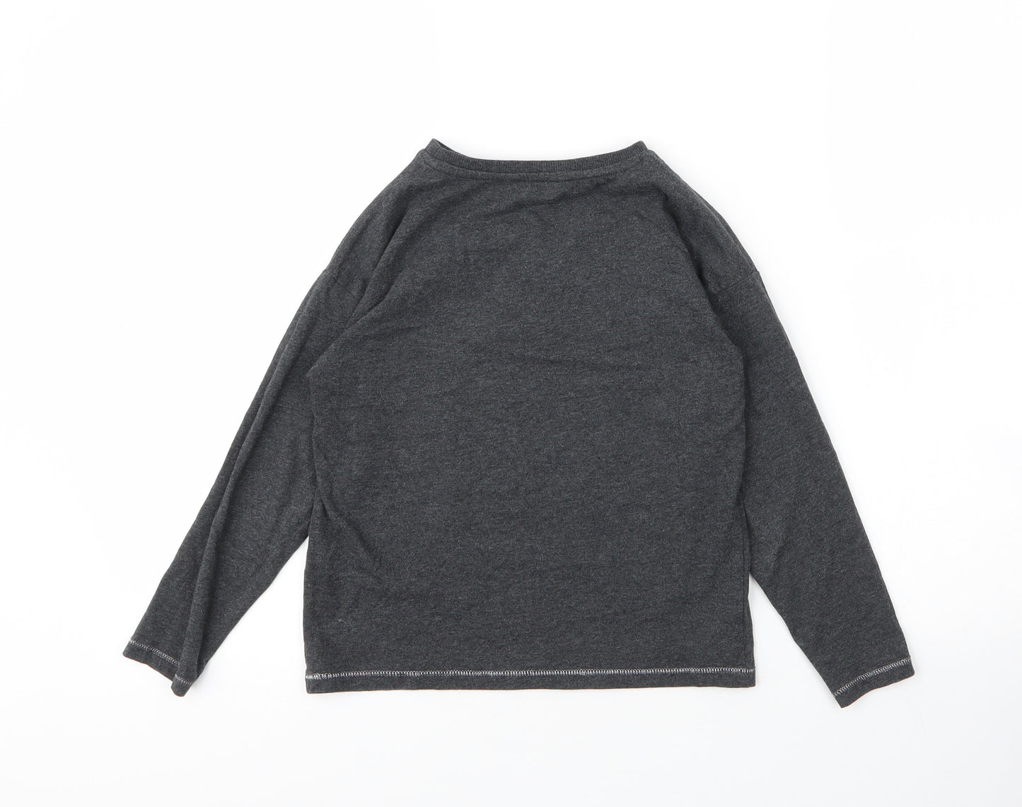 M&S Girls Grey  Cotton Basic T-Shirt Size 7 Years Round Neck
