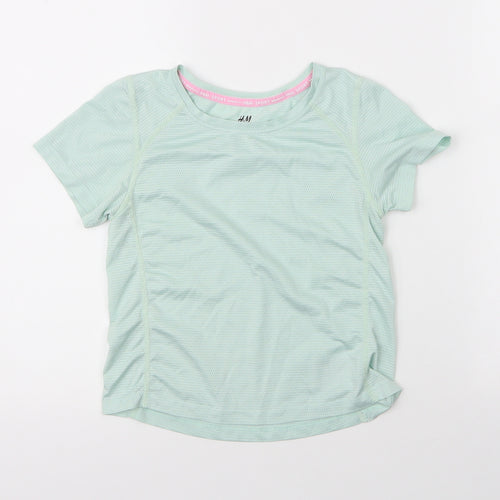 H&M Girls Green  Polyester Basic T-Shirt Size 6 Years Round Neck