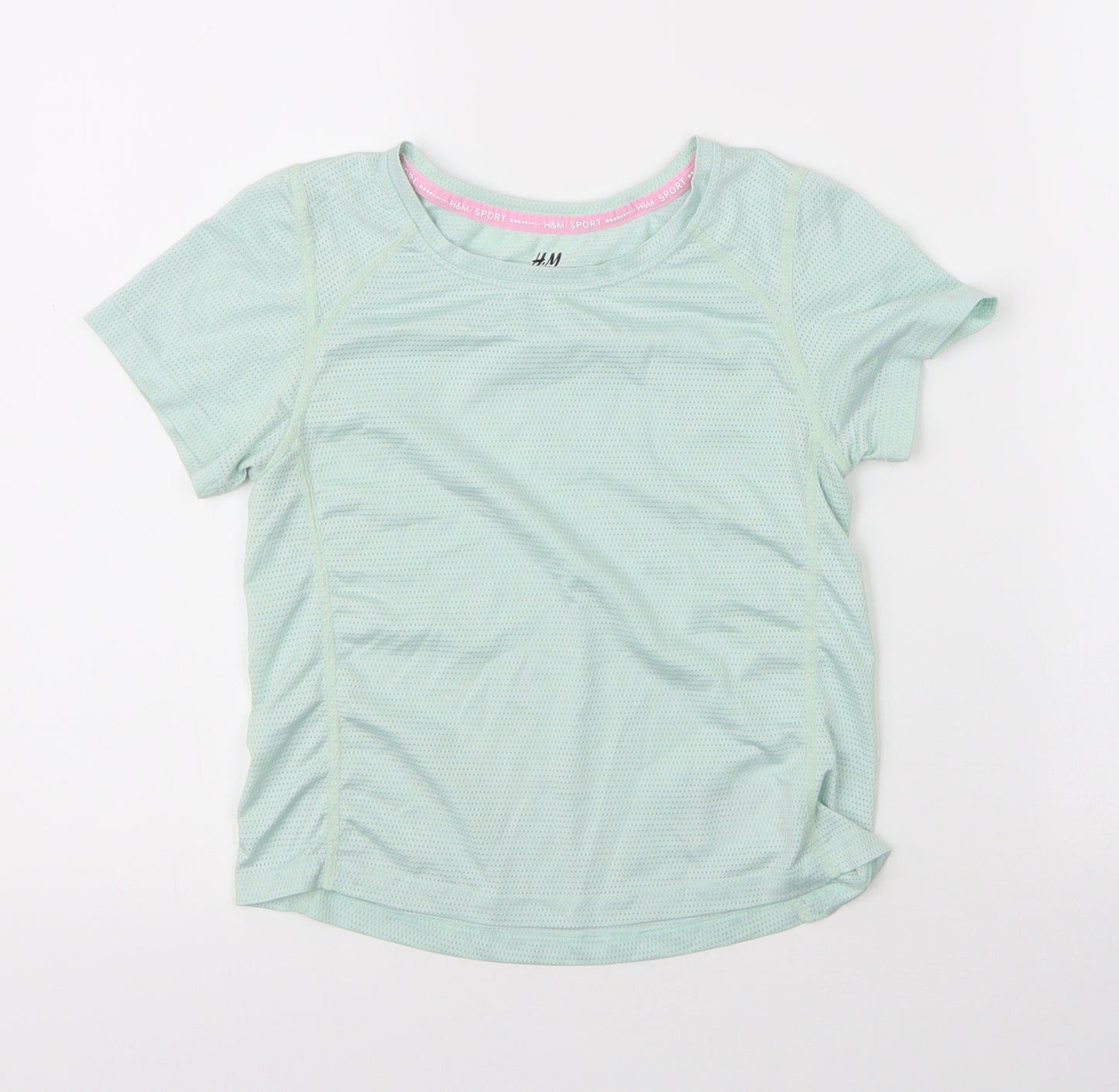 H&M Girls Green  Polyester Basic T-Shirt Size 6 Years Round Neck