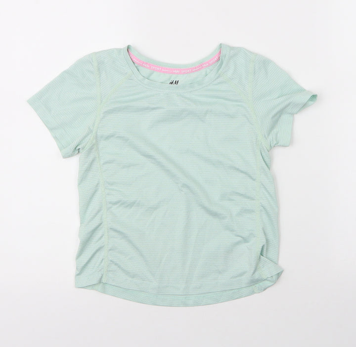 H&M Girls Green  Polyester Basic T-Shirt Size 6 Years Round Neck