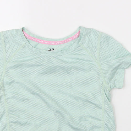 H&M Girls Green  Polyester Basic T-Shirt Size 6 Years Round Neck