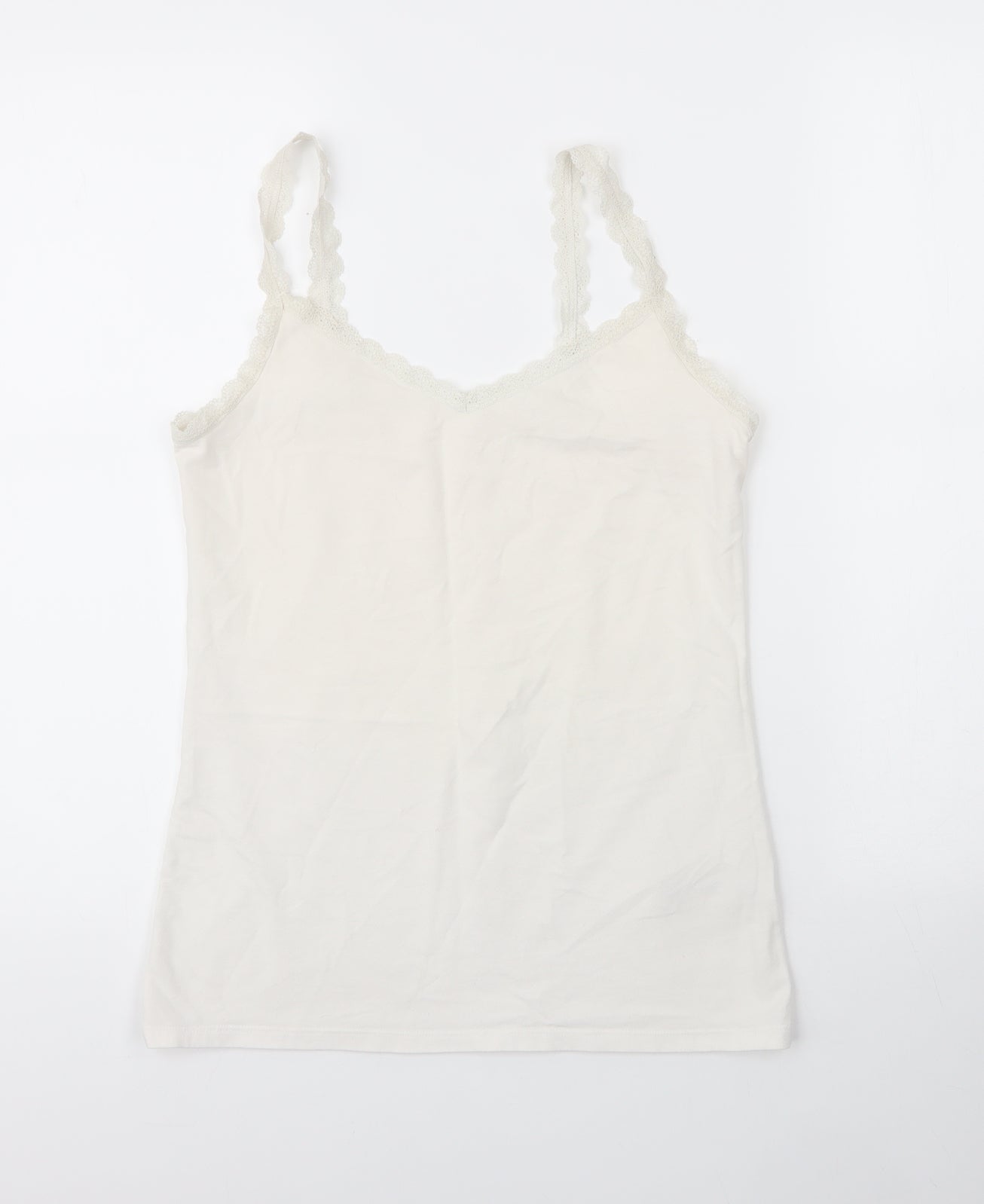 M&S Womens White  Cotton Camisole Blouse Size 12 V-Neck