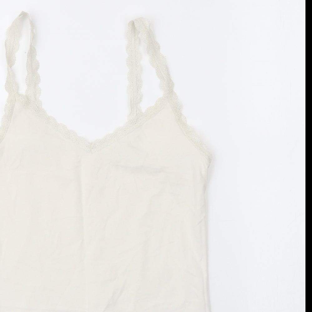 M&S Womens White  Cotton Camisole Blouse Size 12 V-Neck
