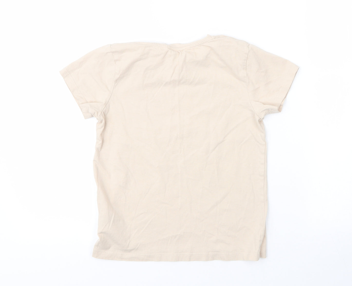H&M Girls Beige  Cotton Basic T-Shirt Size 7 Years Round Neck  - Butterfly