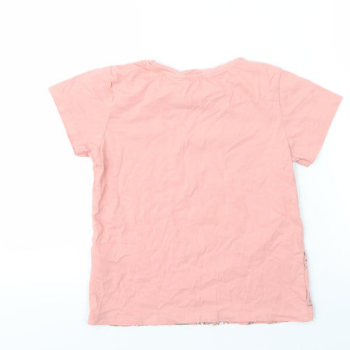 H&M Girls Pink Floral Cotton Basic T-Shirt Size 7 Years Round Neck