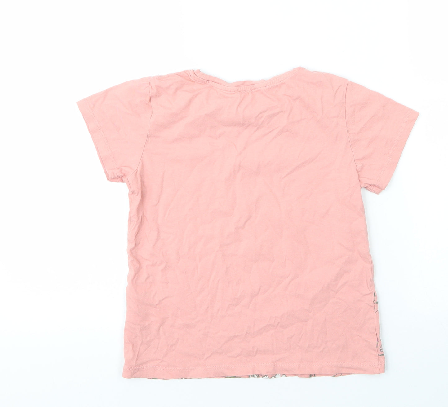 H&M Girls Pink Floral Cotton Basic T-Shirt Size 7 Years Round Neck