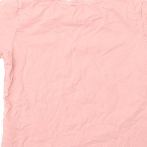 H&M Girls Pink Floral Cotton Basic T-Shirt Size 7 Years Round Neck