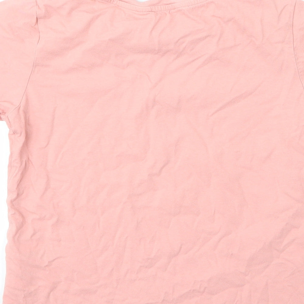 H&M Girls Pink Floral Cotton Basic T-Shirt Size 7 Years Round Neck