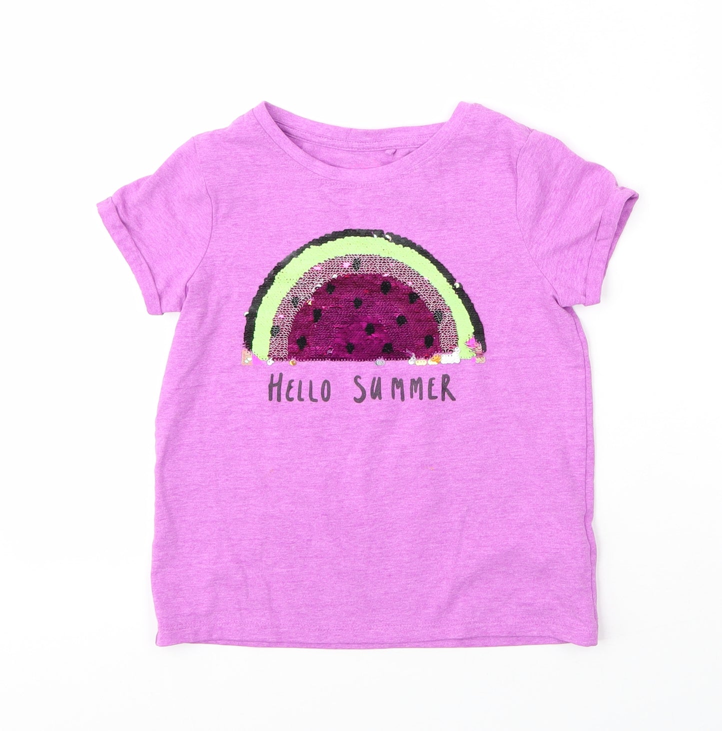 NEXT Girls Purple  Cotton Basic T-Shirt Size 7 Years Round Neck  - Watermelon