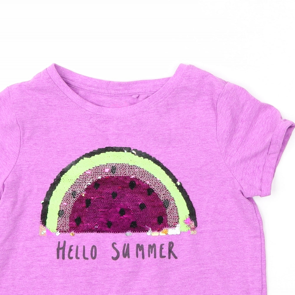 NEXT Girls Purple  Cotton Basic T-Shirt Size 7 Years Round Neck  - Watermelon