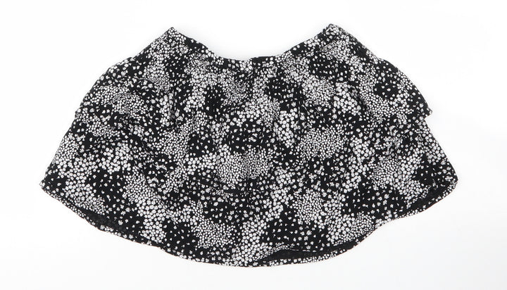 M&S Girls Black Floral Viscose Mini Skirt Size 7 Years Regular