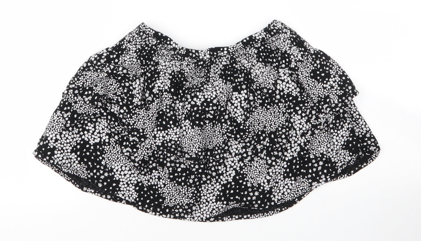 M&S Girls Black Floral Viscose Mini Skirt Size 7 Years  Regular