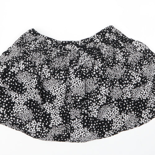 M&S Girls Black Floral Viscose Mini Skirt Size 7 Years  Regular