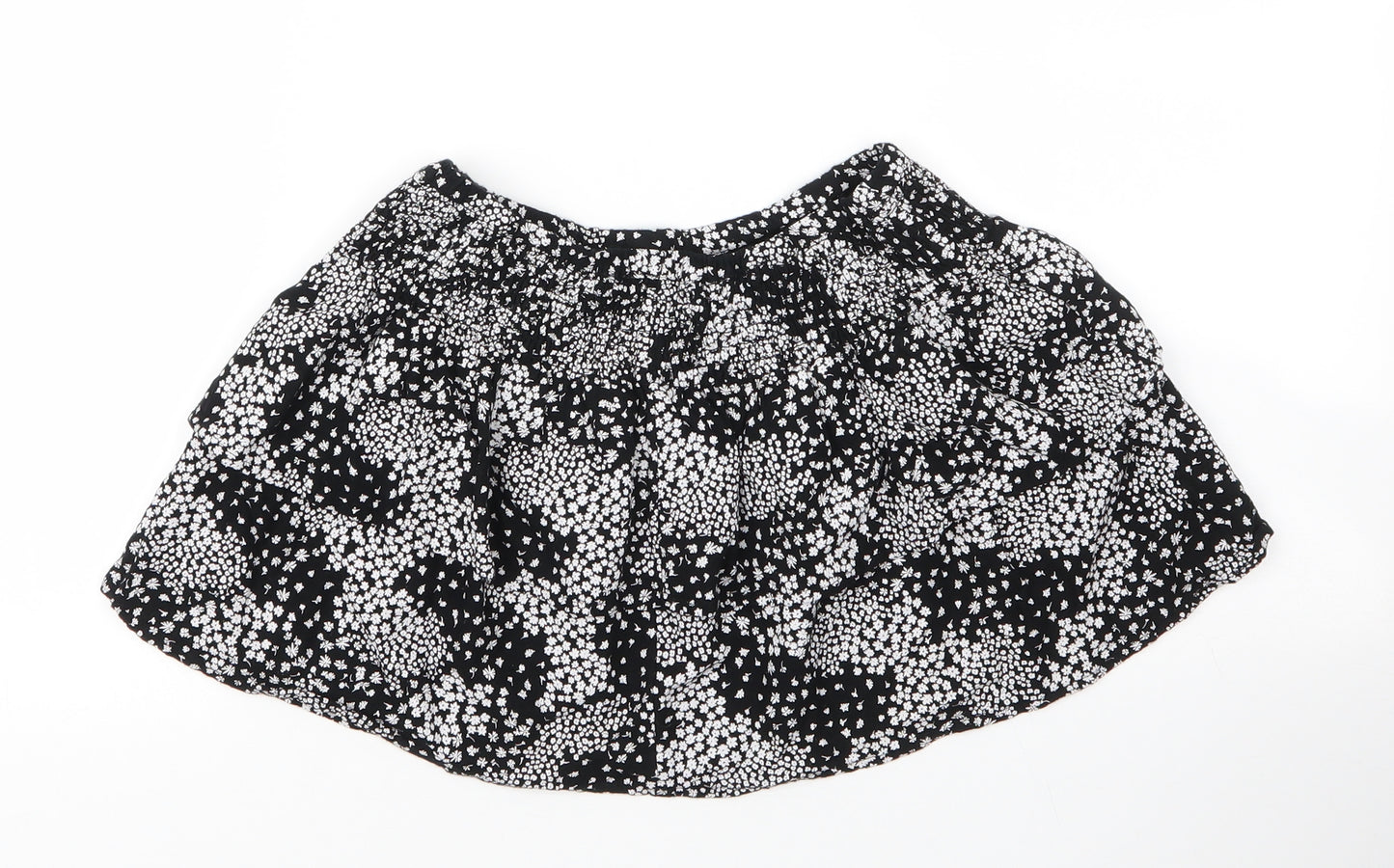 M&S Girls Black Floral Viscose Mini Skirt Size 7 Years  Regular