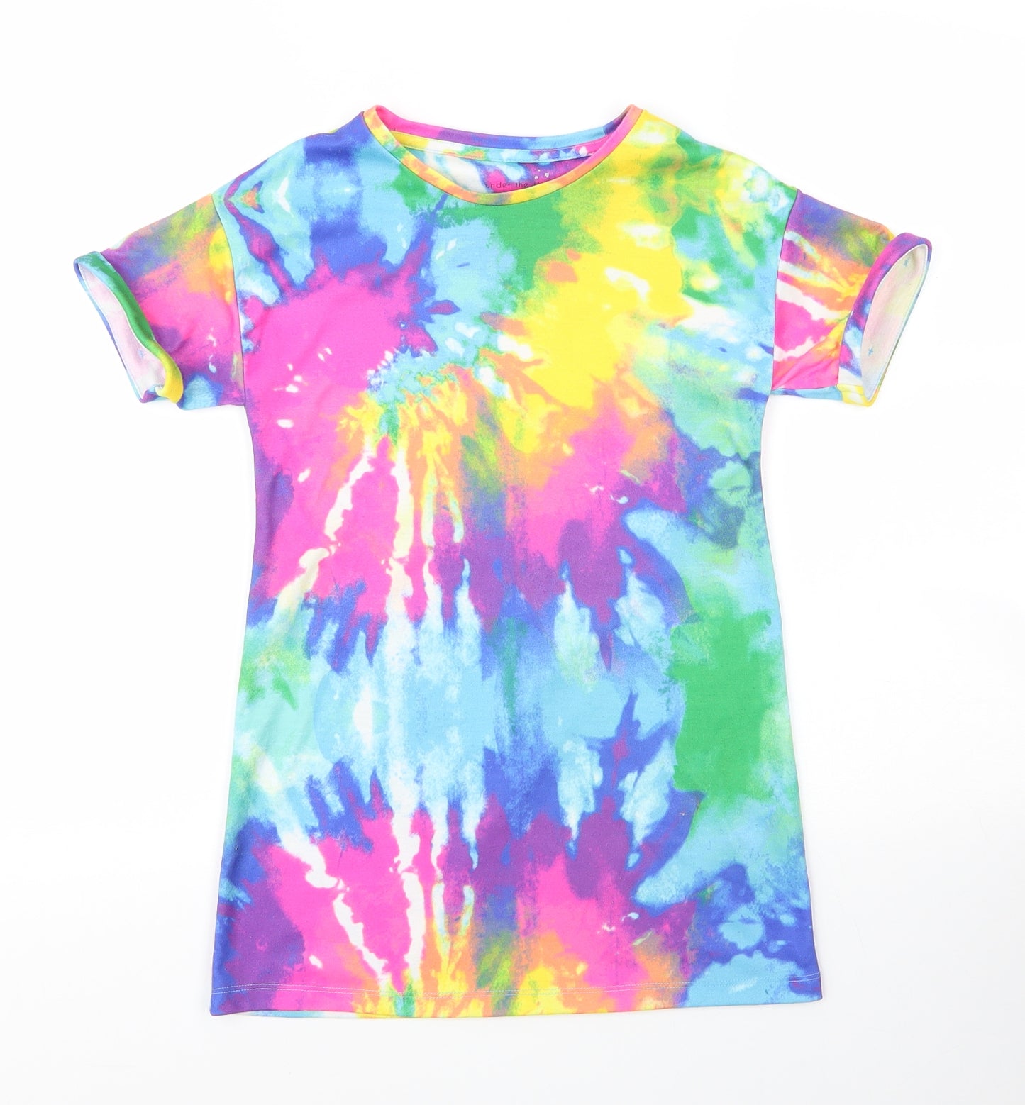 NEXT Girls Blue Tie Dye Polyester A-Line  Size 8 Years  Round Neck