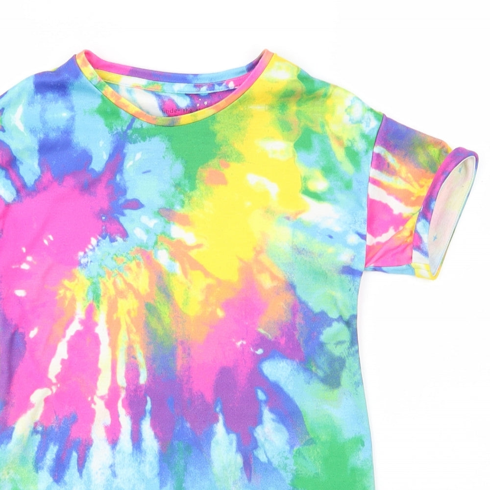 NEXT Girls Blue Tie Dye Polyester A-Line  Size 8 Years  Round Neck