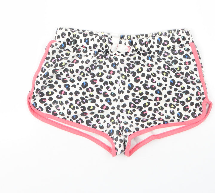 M&S Girls White Animal Print Cotton Cut-Off Shorts Size 8 Years  Regular Drawstring - Leopard print