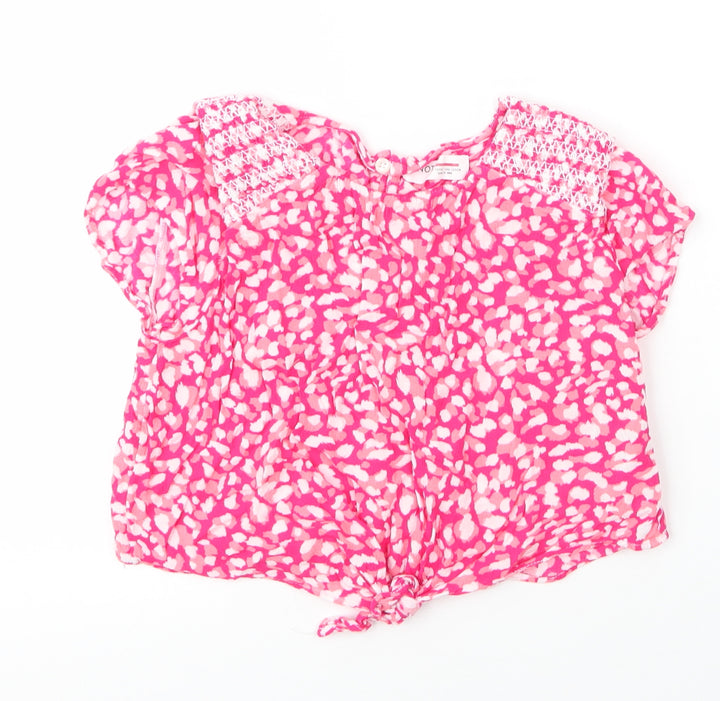 Minoti Girls Pink Viscose Cropped Blouse Size 11 Years Round Neck