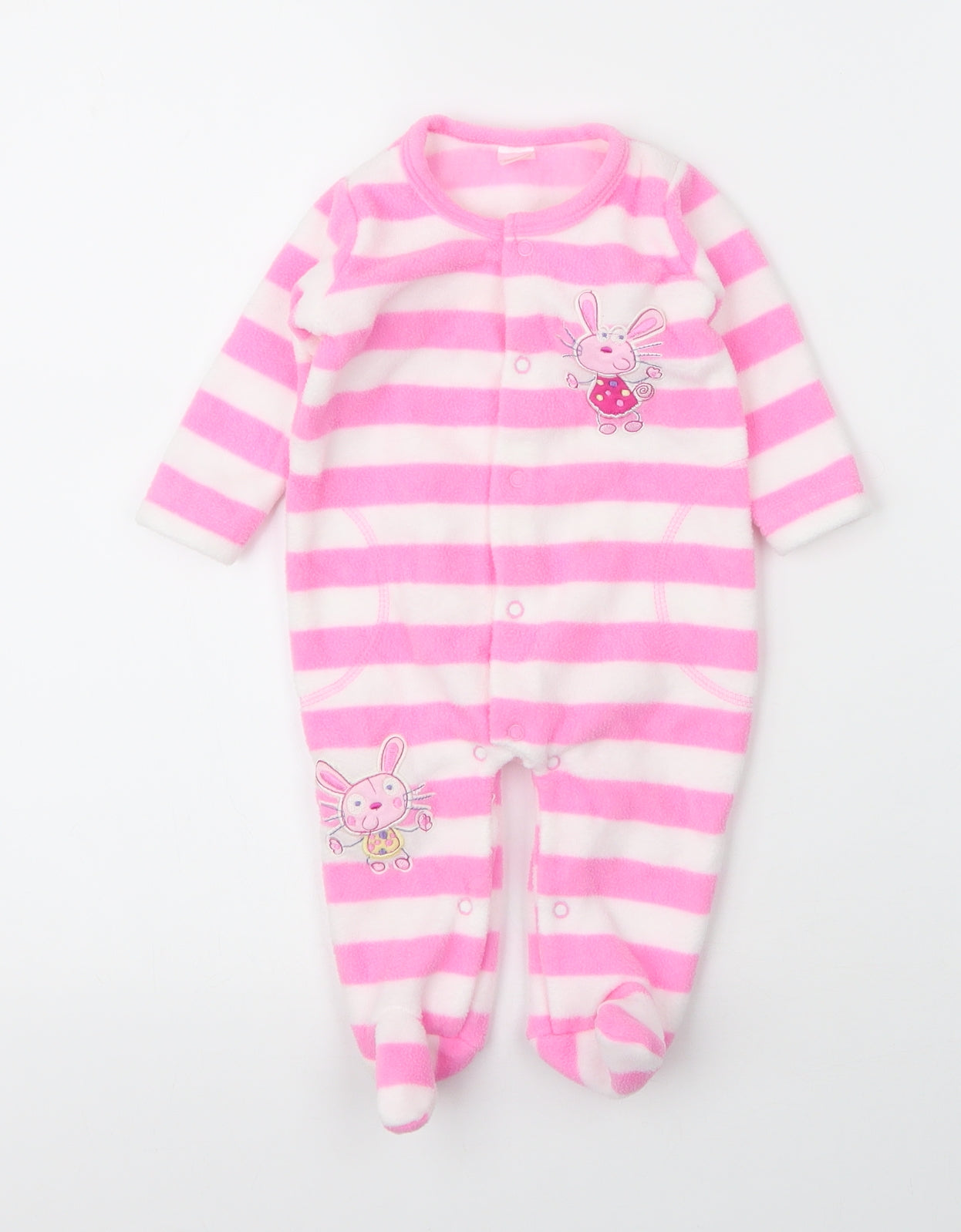 Preworn Girls Pink Striped Polyester Babygrow One-Piece Size 0-3 Months  Snap