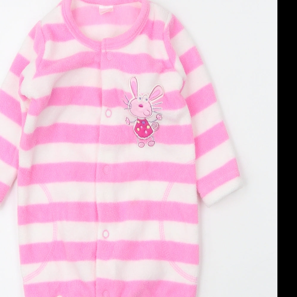 Preworn Girls Pink Striped Polyester Babygrow One-Piece Size 0-3 Months  Snap