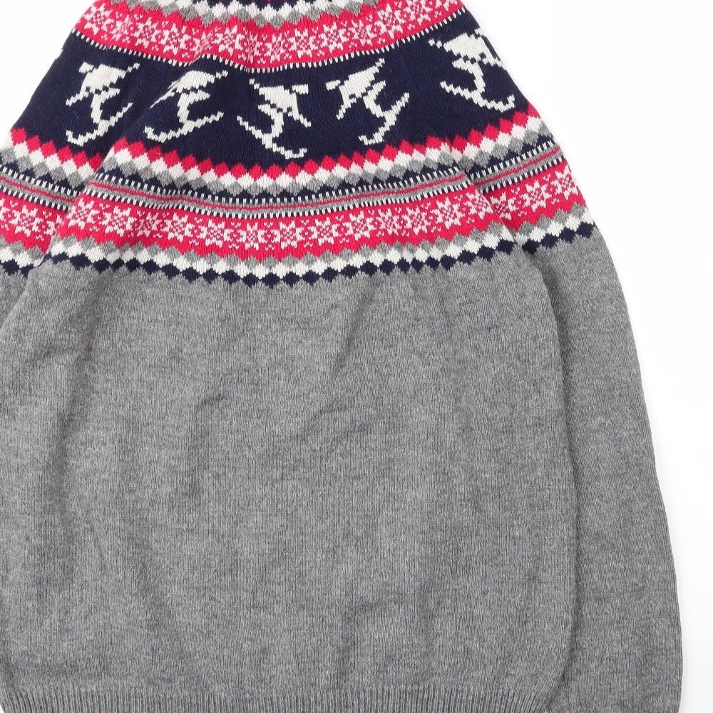 TU Mens Grey Round Neck Fair Isle Acrylic Pullover Jumper Size L