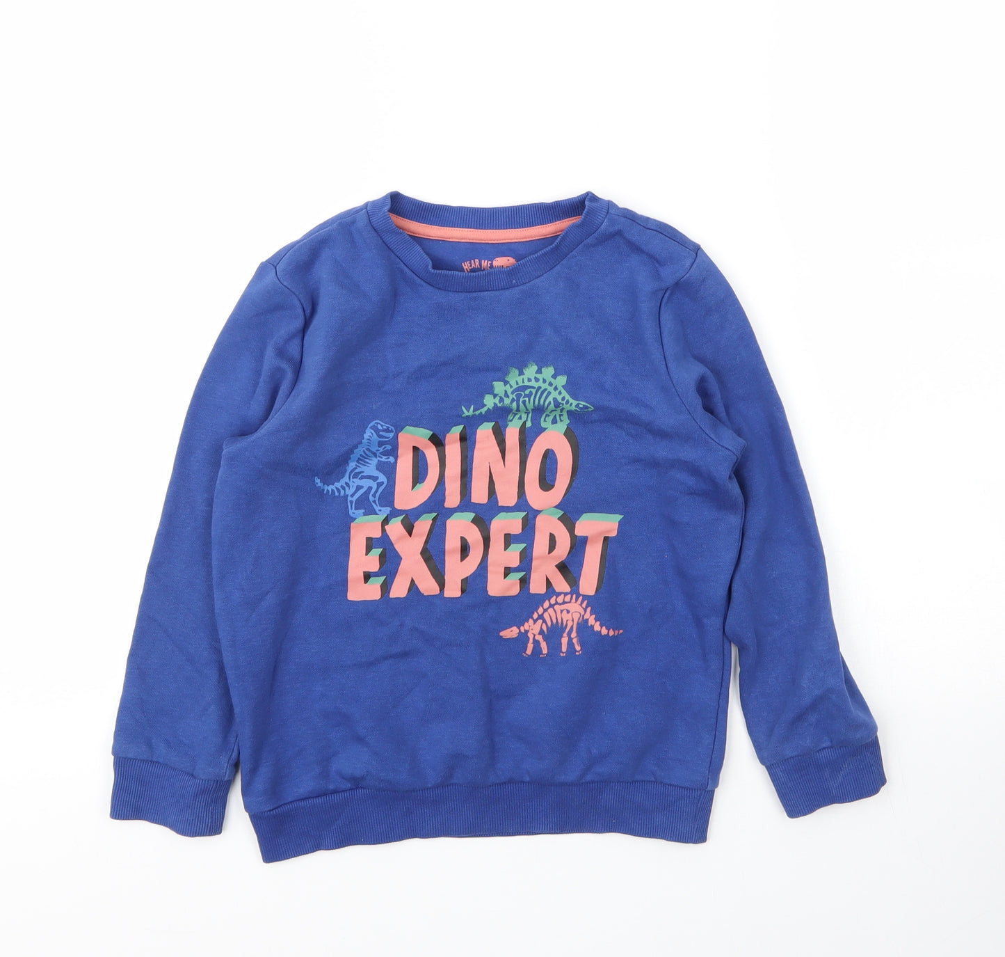 F&F Boys Blue Round Neck  Cotton Pullover Jumper Size 7 Years   - Dinosaur