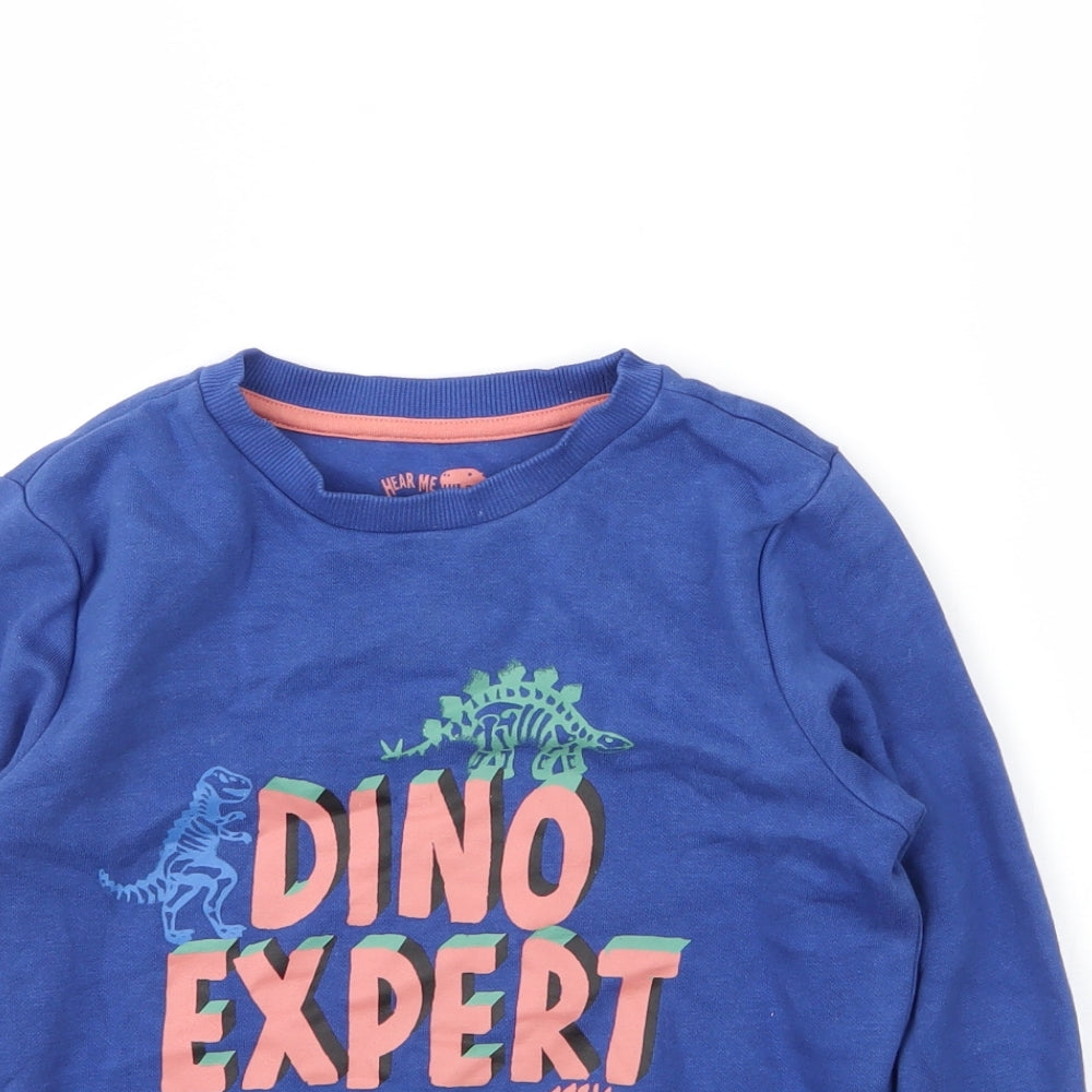 F&F Boys Blue Round Neck  Cotton Pullover Jumper Size 7 Years   - Dinosaur