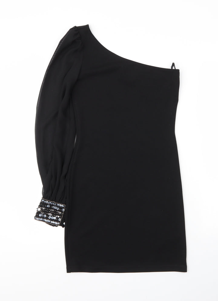 Jane Norman Womens Black Cotton Sheath Size 6 Off the Shoulder