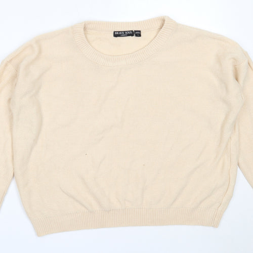 Brave Soul Womens Beige Round Neck  Acrylic Pullover Jumper Size L