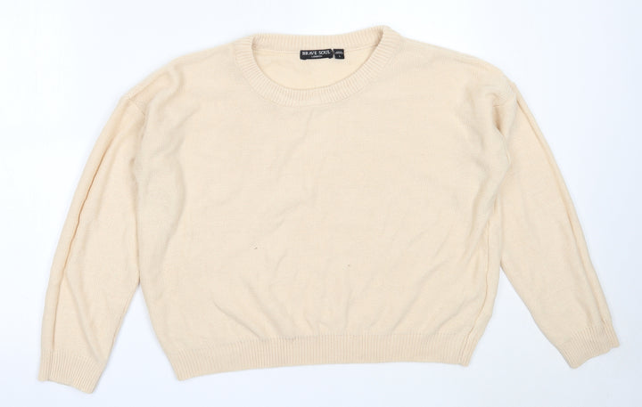 Brave Soul Womens Beige Round Neck  Acrylic Pullover Jumper Size L