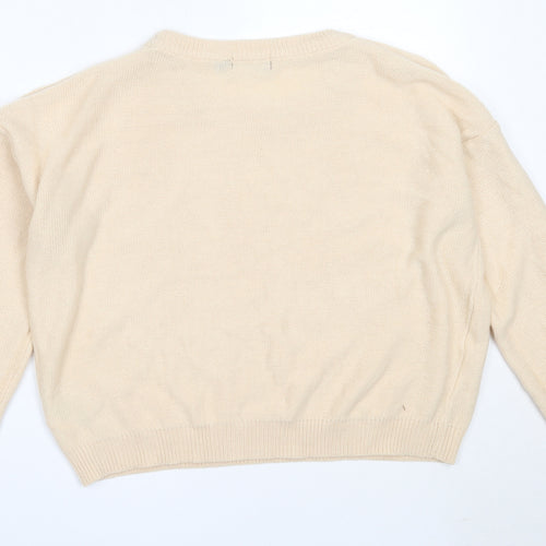 Brave Soul Womens Beige Round Neck  Acrylic Pullover Jumper Size L