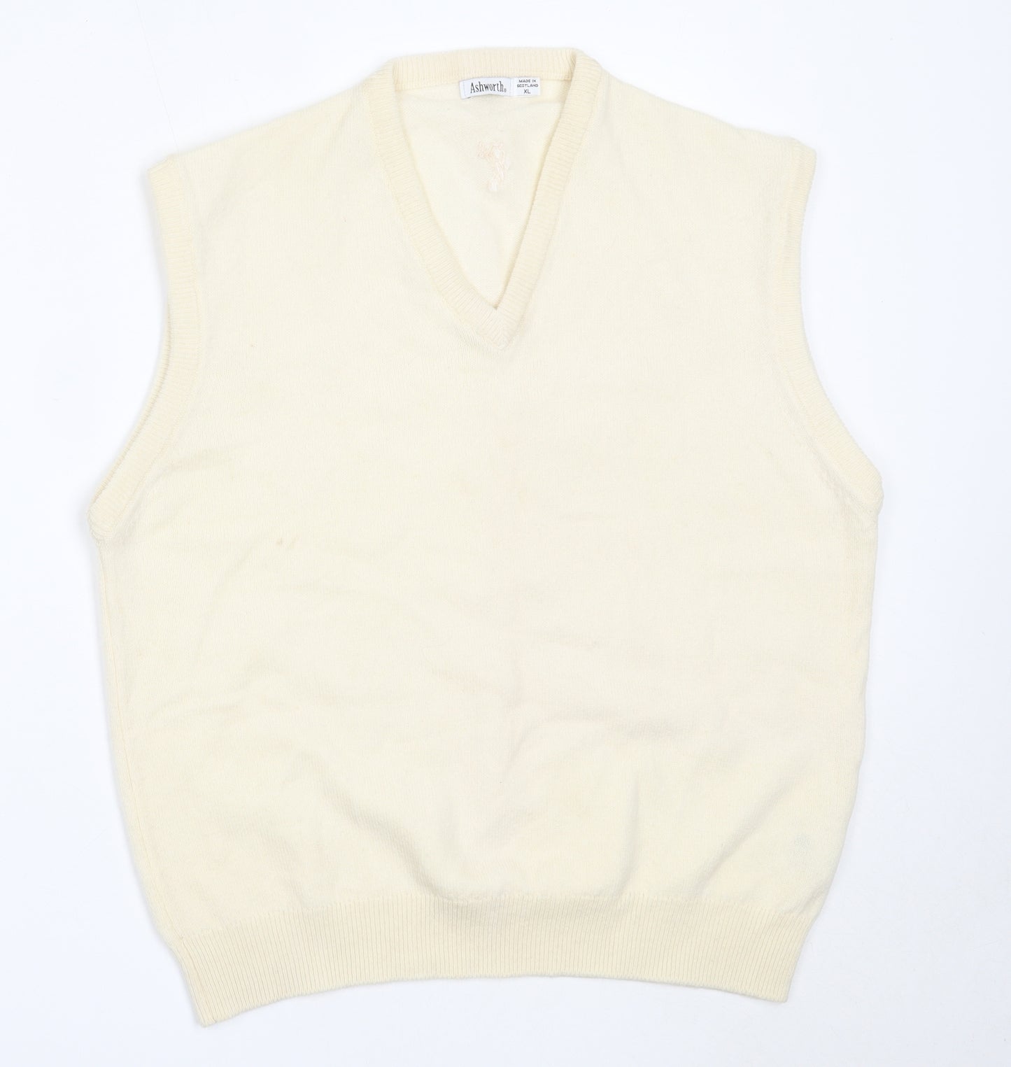 Ashworth Mens Ivory V-Neck  Wool Vest Jumper Size XL