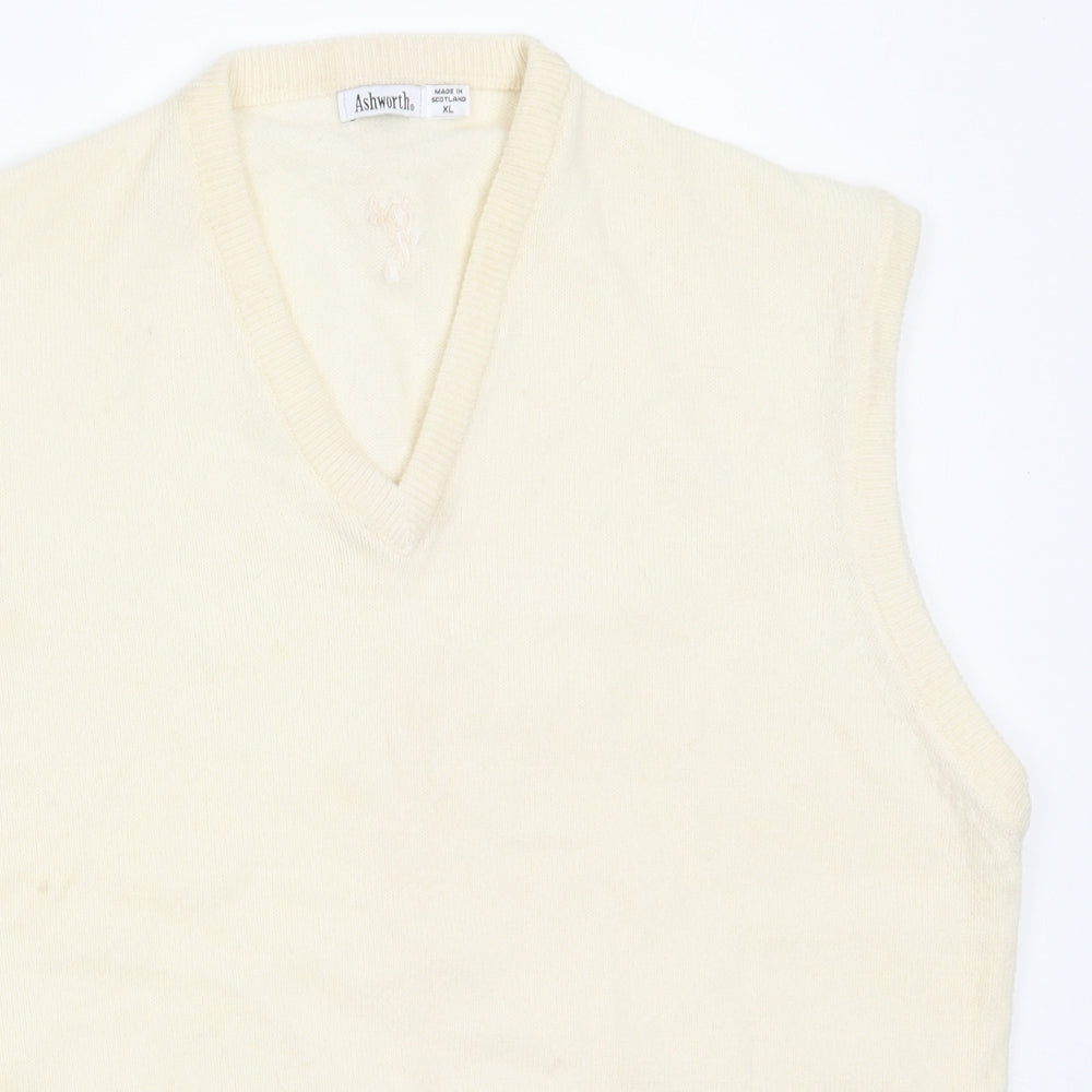 Ashworth Mens Ivory V-Neck  Wool Vest Jumper Size XL